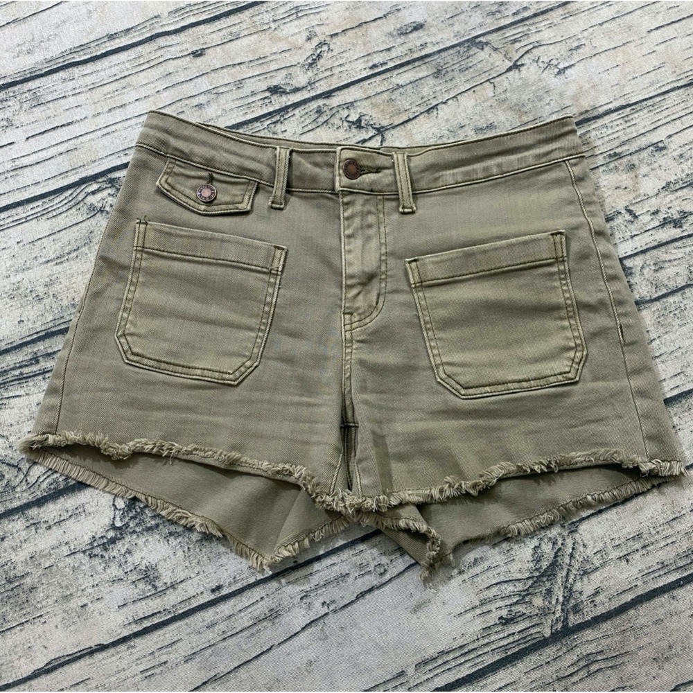 Judy Blue Womens 28 (Fits 30") Olive Raw Hem Mid Rise Shorts Garment Dyed JB1571